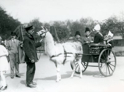 Armenian visitors riding in a llama cart at London Zoo by Frederick William Bond